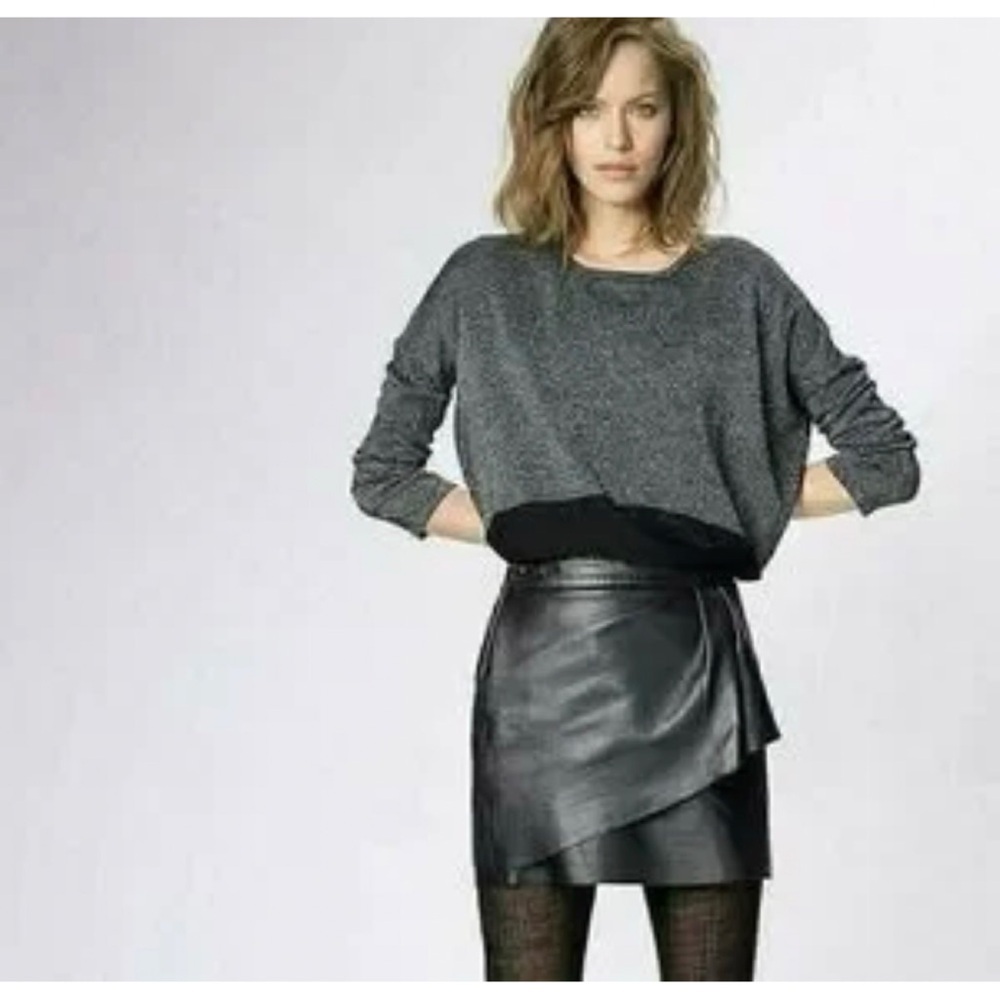 Maje asymmetrical lamb leather mini Skirt black size 36 US 4